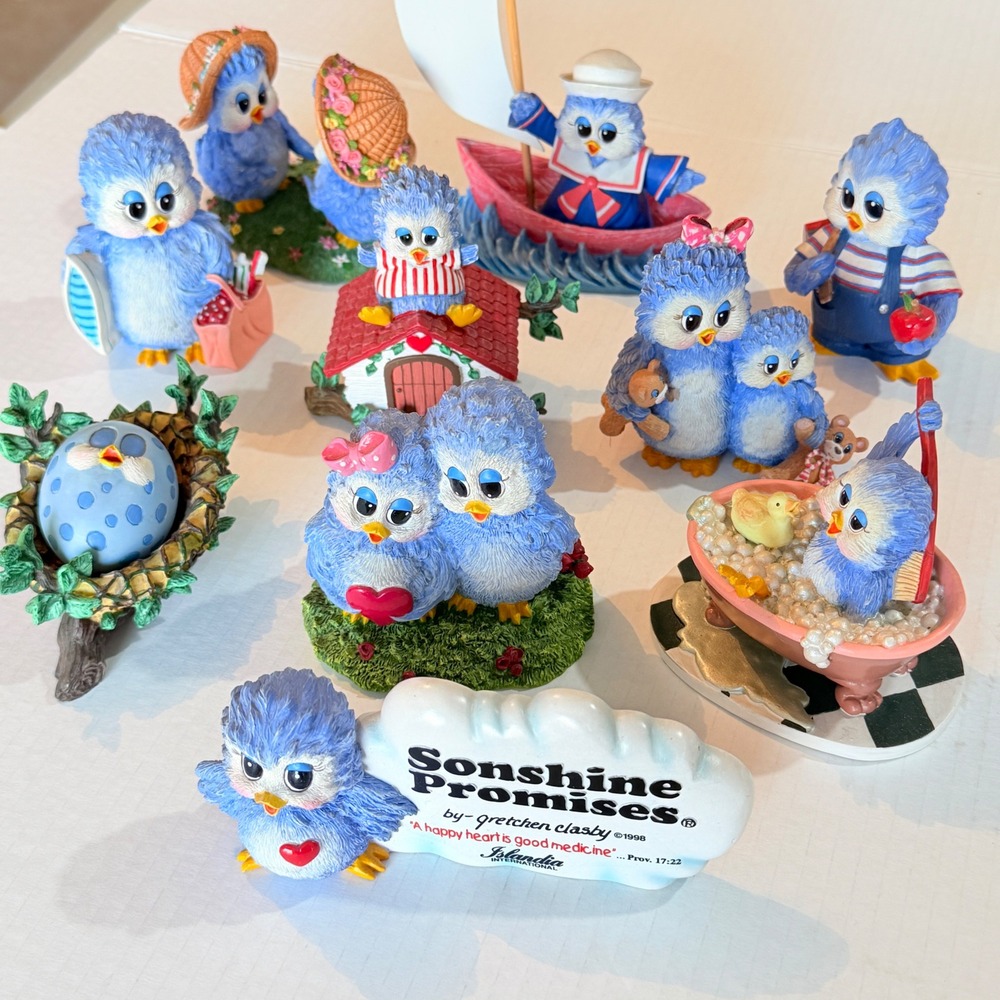 Sonshine Promises Gretchen Clasby Bluebird Figurine Lot‎ 10pc Blue  90s Decor